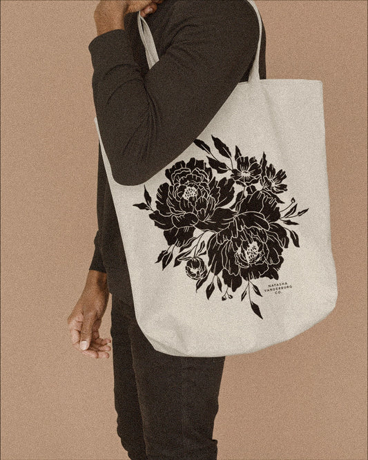 Market Peonies Tote Bag - Natural