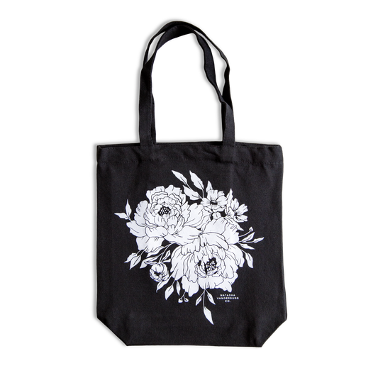 Market Peonies Tote Bag - Black